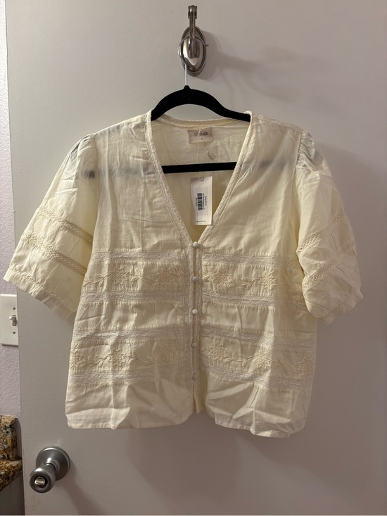 Sonmer Tops - Sonmer Boho Embroidered V-Neck Short Sleeve Top - Cream Kala Ecru Small